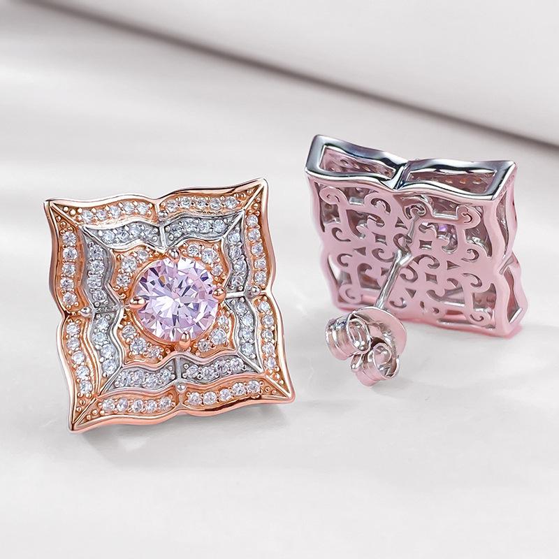 Luoxi Temple Jewelry: 2023 S925 Silver 6mm Pink Diamond Stud Earrings for Women