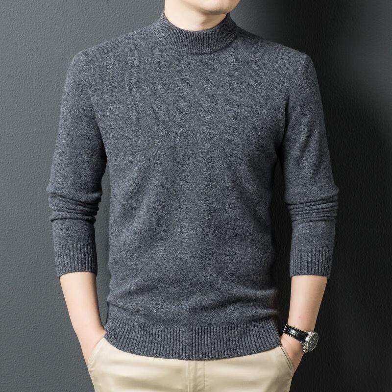 Fengxun Men's 100% Pure Wool Mock Neck Knit Sweater FXT5291