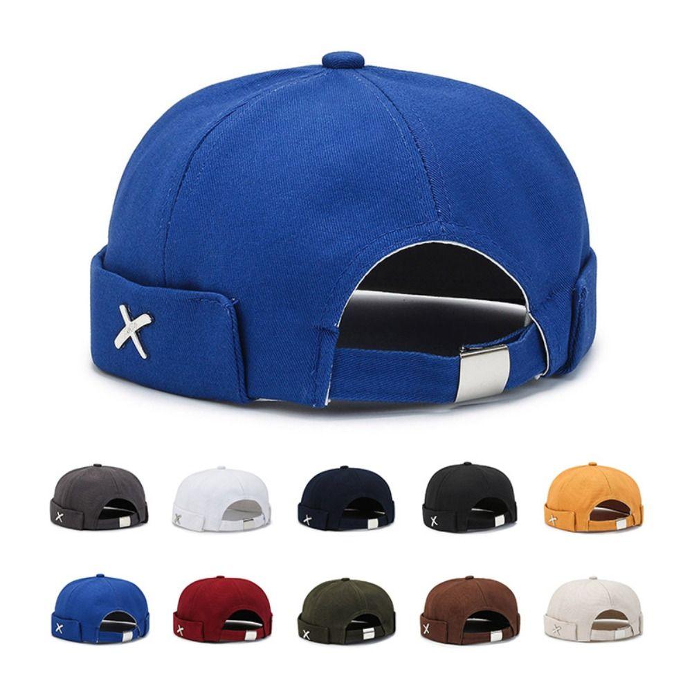 Hip Hop Dome Melon Cap Metal X Logo Brimless Skullies Cap Fashion Docker Cap  Outdoor