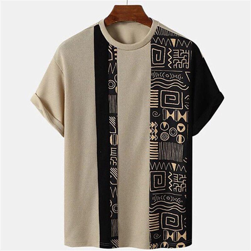 Short sleeved T-shirt men's plus size top men's summer children's summer new style men's retro striped 3D