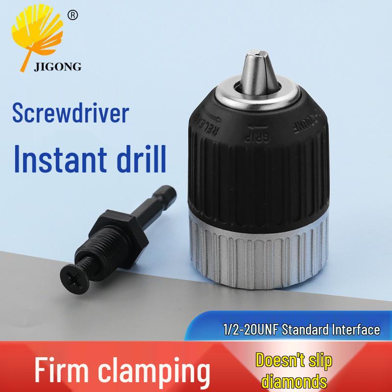Self-Tightening Electric Drill Chuck, 1.5-13mm Clamping, 1/2-20UNF, with Hex Shank Extension Rod