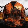 Men's Casual Retro Half Zip Long Sleeve Sweatshirt with Halloween Print