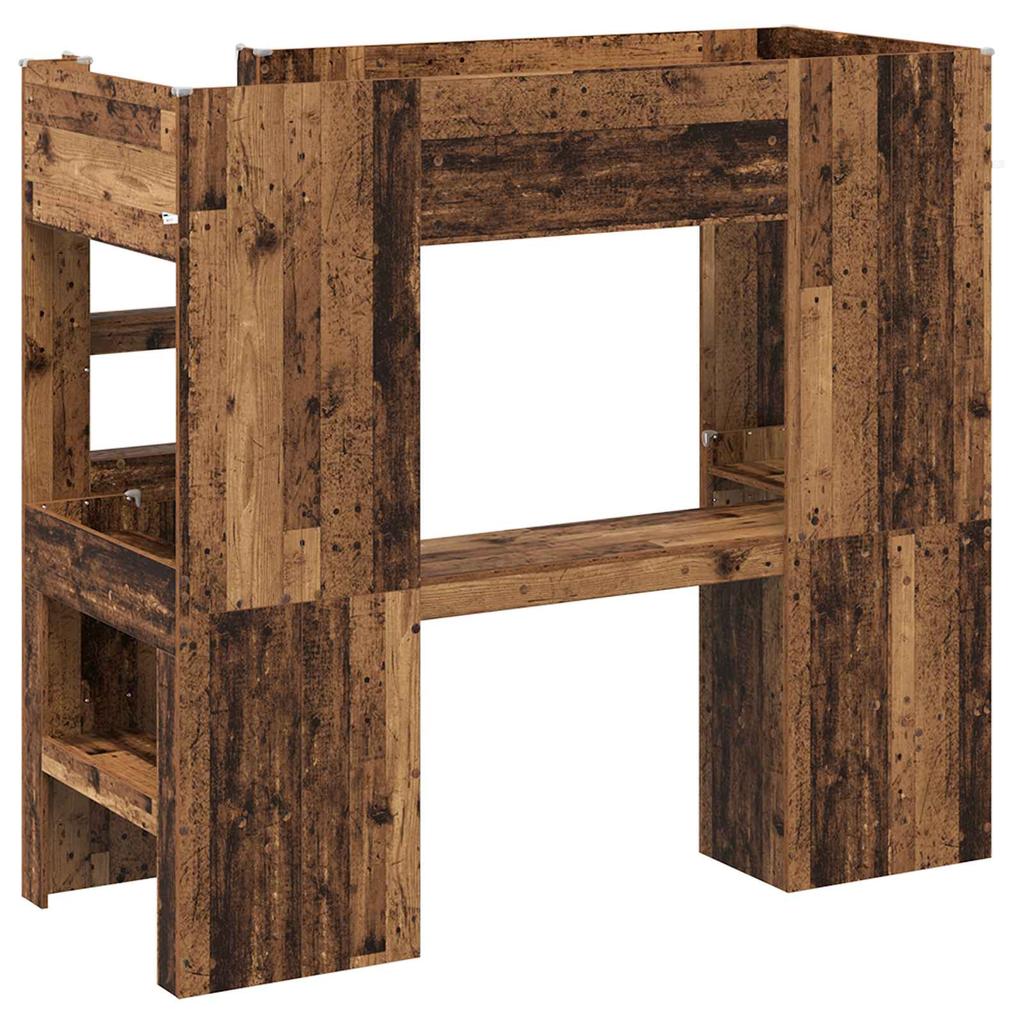 Loft Bed Frame with Desk Reclaimed Wood Look 75 x 190 cm