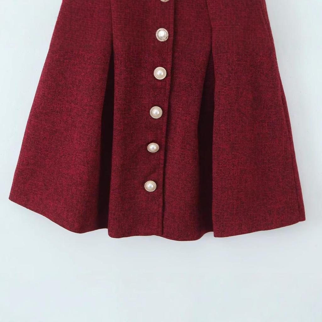 2025 Spring Women's European & American Fashion Knit Button-Accent Backless Dress