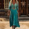 Creative Tie-dye Printing Women's New V-neck Long-sleeved Dress Medium and Long Dress