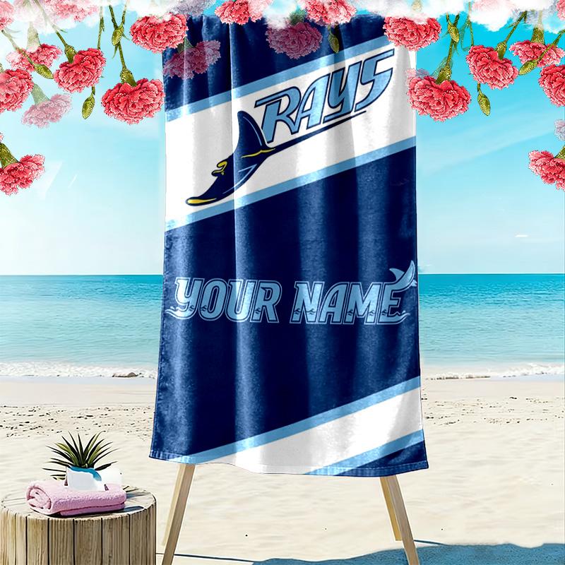 Name Custom Tampa Bay Rays Logo Print Beach Towel, Large Soft Quick Dry Towel for Beach Camping Swimming