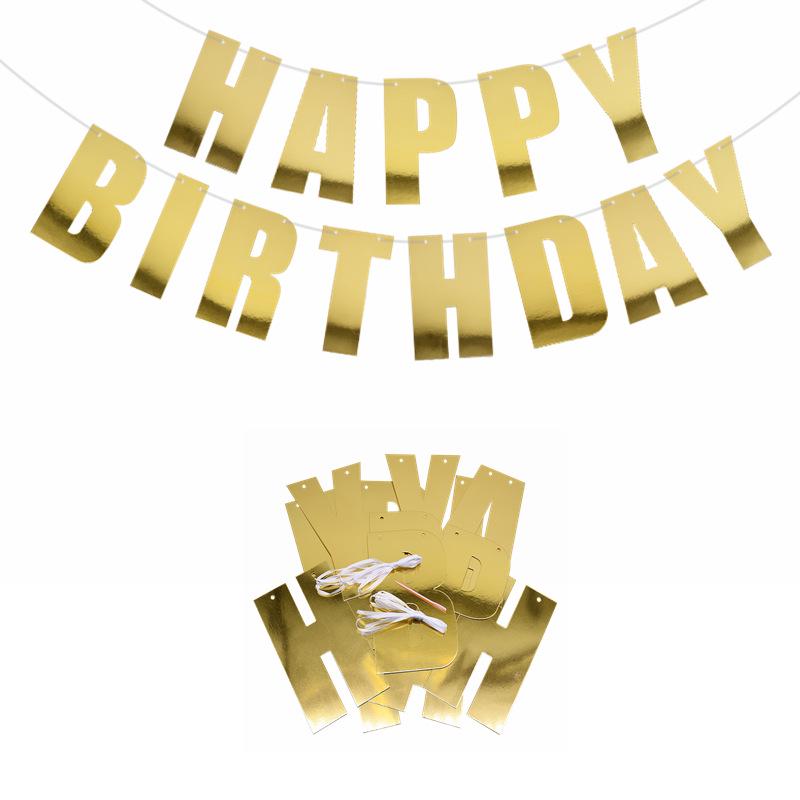 Gold Glitter Happy Birthday Laser Cut Banner with Pearlescent Paper Letters