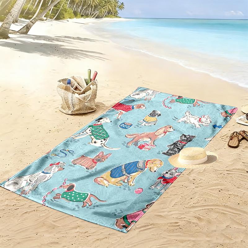 Cozy Cartoon Dog 2D Flat Print Beach Towel, Large Soft Quick Dry Towel for Beach Camping SwimmingZSTJ0915369