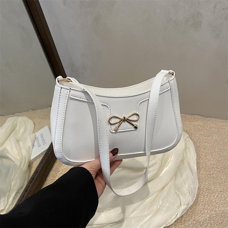 Spring Solid Color Bow Fashion Casual Commuter Bag Women's 2025 New Retro Shoulder Underarm Small Square Bag Versatile
