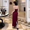 French High-end Satin Neck Skirt Women's Summer Temperament Backless Purple Long Skirt Annual Meeting Dress Skirt