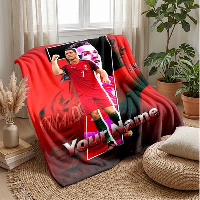 Cristiano Ronaldo Benutzerdefinierter Name Text Flanelldecke Fußball Logo Personalisierte Fleece-Wurfdecke Besonderes Geschenk für Sofa Schlafzimmer Zuhause