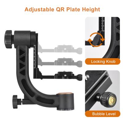 Heavy Duty 360 Degrees  Panoramic Gimbal Tripod Head Aluminum Alloy 15kg/33lbs Load Capacity with 1/4 Inch