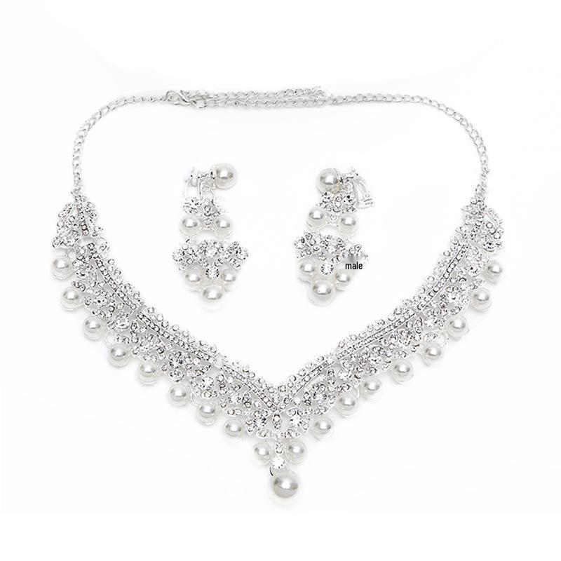 Bridal Rhinestone Jewelry Set: Necklace and Earrings for European & American Weddings