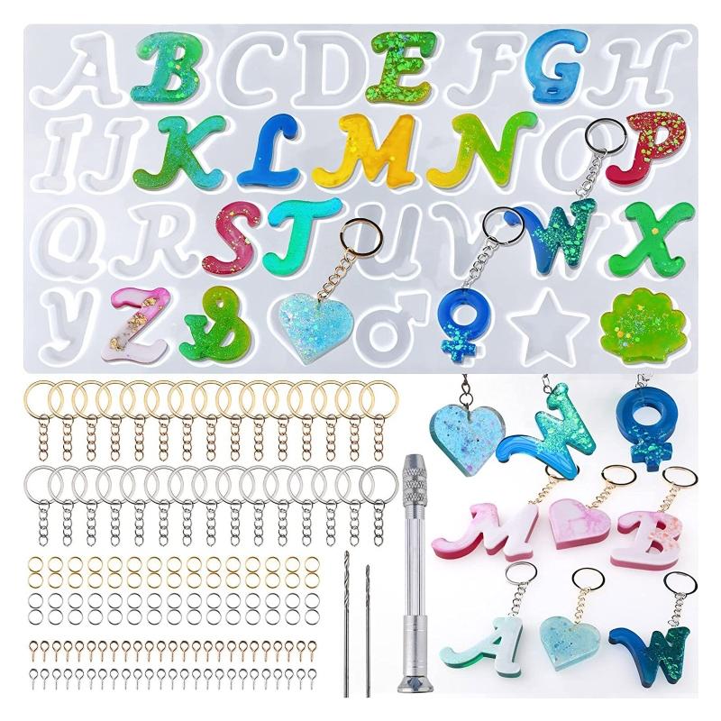 Silicone Alphabet Resin Molds Kit Letter Silicone Mold Epoxy Resin Casting Mold Keychain Making Set Keychain Supplies