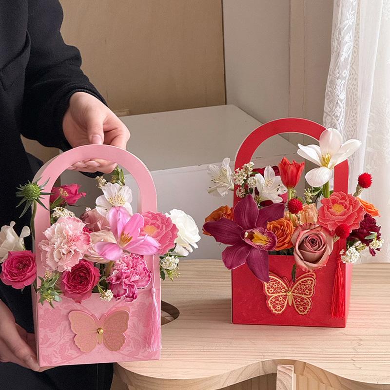 3Pcs/Set Butterfly Flower Box Carton Bouquet Wedding Party Decoration Flower Basket Gift Bag Valentine's Day Packaging Handheld