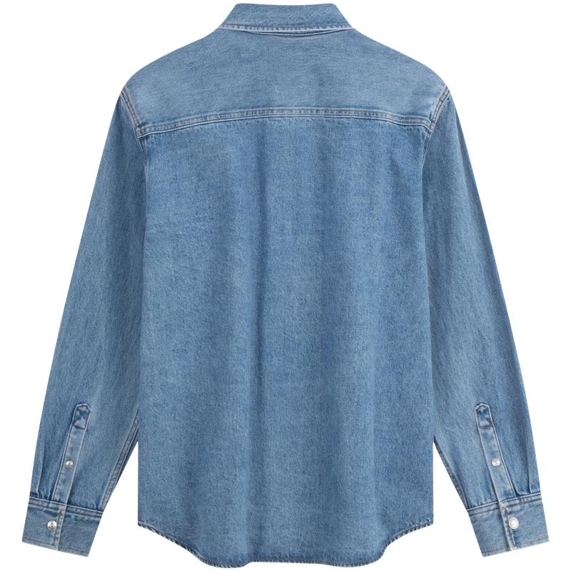 Calvin Klein Classic Casual Vintage Square Pocket Cotton Denim Shirt Men Shirts Light-Blue J326654