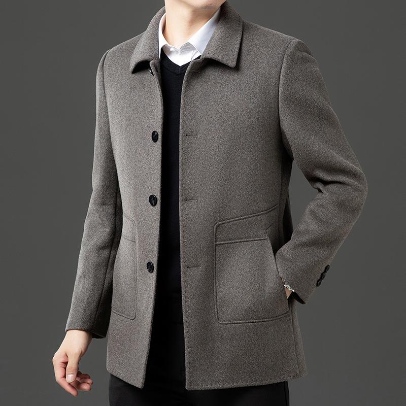 Men's Winter Double-Sided Wool Coat with Detachable Down Liner - Casual Windbreaker Jacket for Middle-Aged Dads
