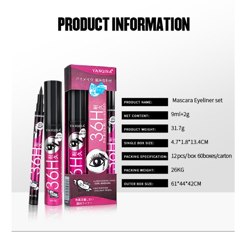 2 Teile/satz Schwarz Mascara Flüssigen Eyeliner Langlebige Wasserdichte Wimpern Verlängerung Augen Make-Up Kit Werkzeug