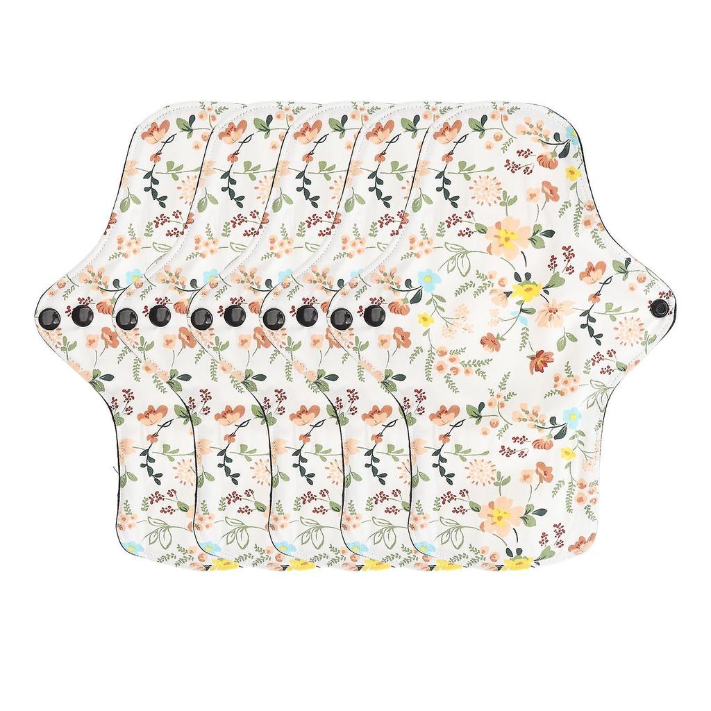 Lot of 5 Washable and Breathable Floral Pattern Sanitary Pads, Made of Super Absorbent and Reusable Cotton, M Panty Liners