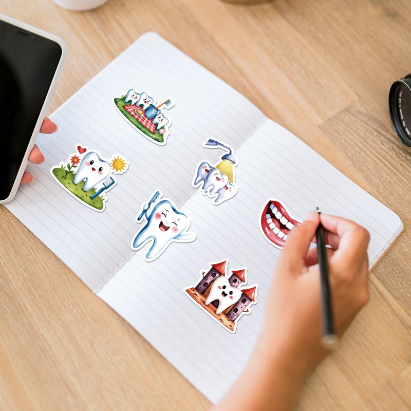 1 Roll 500Pcs Dental Defender Stickers Set With 10 Cute Designs For Teeth Protection Diy Decoration Gift Packaging Home Decor