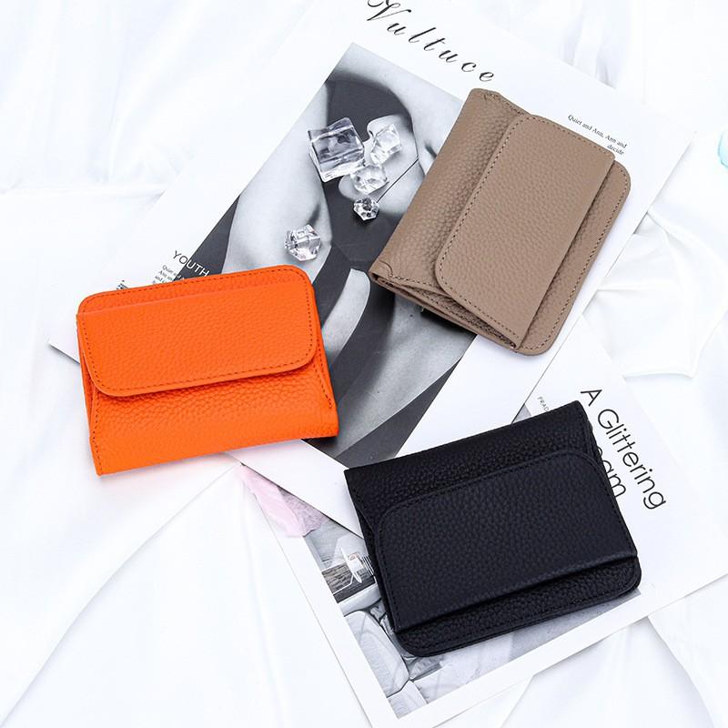 Pure Cowhide Wallet Women's Genuine Leather Short Multifunctional Folding Large Capacity Clip