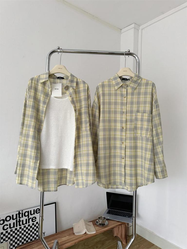 Women's American Retro Plaid Long-Sleeve Cotton-Linen Shirt Jacket
