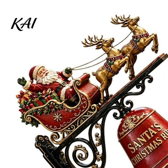 Seasonal Resin Wall Decorations Christmas Bell Hanging Decoration, Santa Sleigh Reindeer Ornament, Large Decorative Doorbell Decoration for Porch Door
