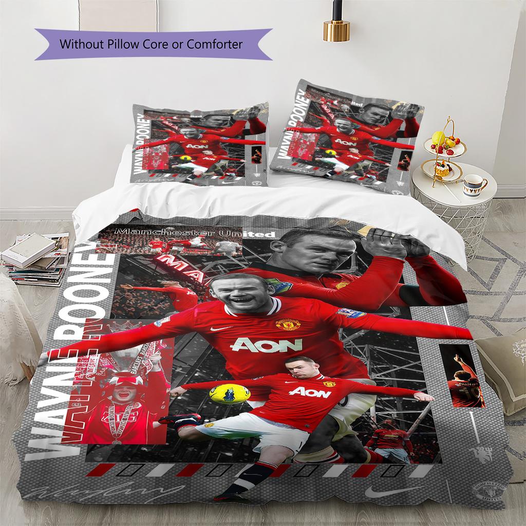 Man Utd Pattern Bedding Quilt Set Quilt Cover Pillowcase Home Decoration Birthday Gift (1 * Duvet Cover + 2 * Pillowcase, Without Core)