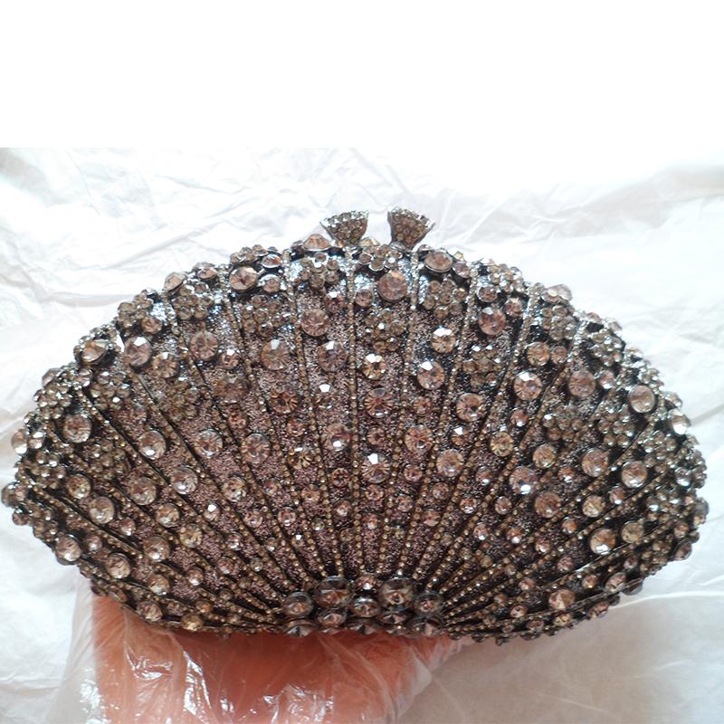 WHTUOHENG Fächerförmige Abendtasche Clutches Luxus Silber Diamant Damen Hochzeits-Geldbörsen Dame Strass Kristall Handtaschen Party-Tasche
