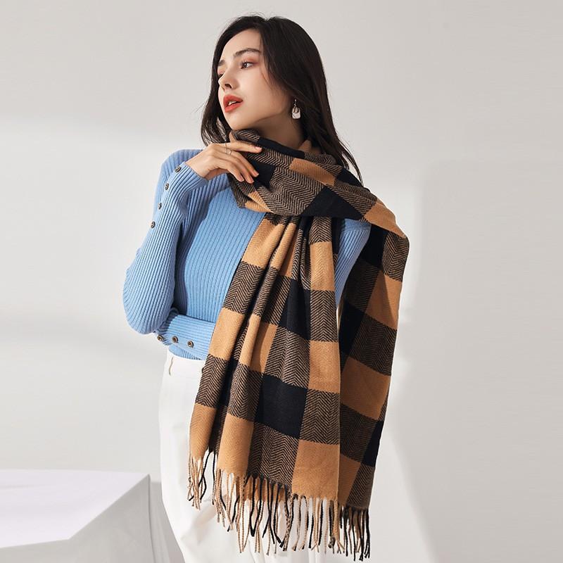 Womens Plaid Scarf Soft Acrylic Knit Wrap Shawl Warm Winter Accessory Long 70x180cm Vintage Style