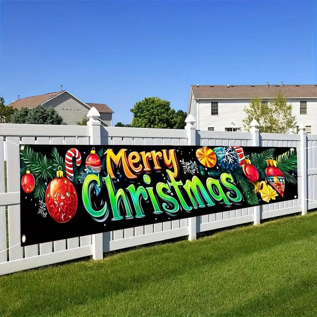 Merry Xmas Merry Christmas Decorative Banner, Outdoor Garden Fence Holiday Party Decor