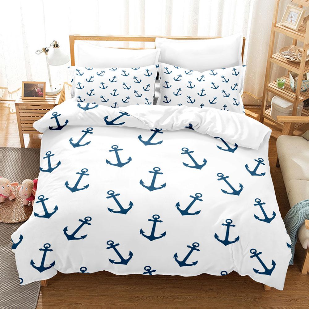 Anker 3D Bettwäscheset Ozean-Stil Bettdeckenbezug Extra großes Doppelbett Bettbezug mit Kissenbezug für Kinder Jungen Queen King Size