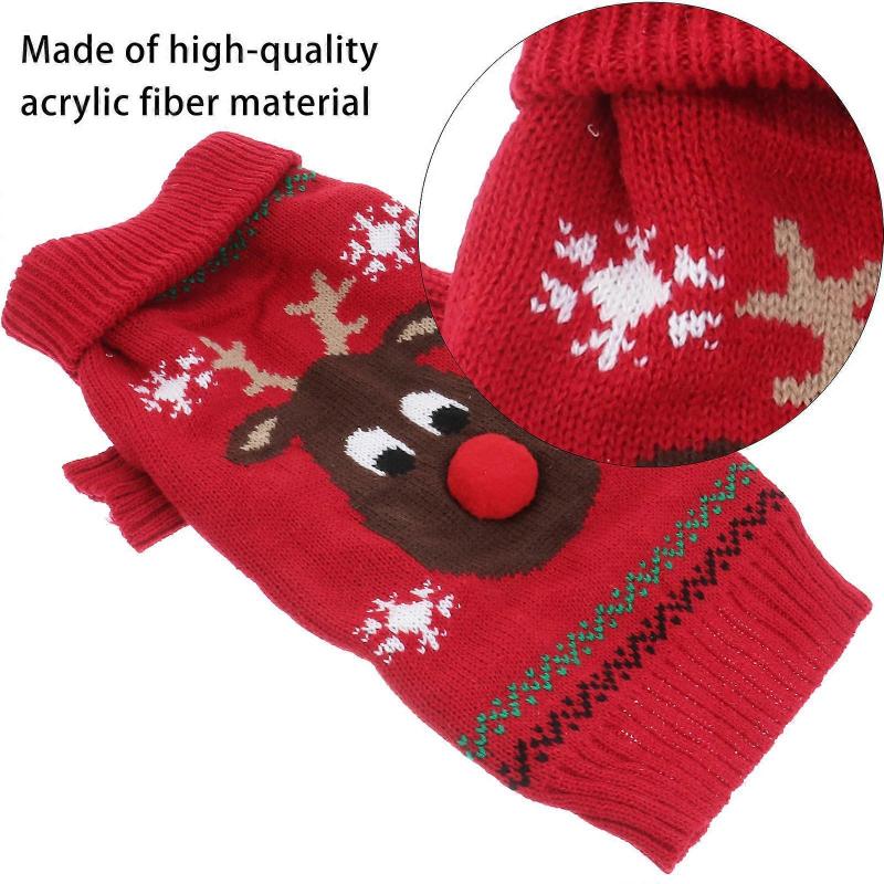 Pet Christmas Clothes Dog Sweater for Festive Wear 2Pcs Red Winter Outfit