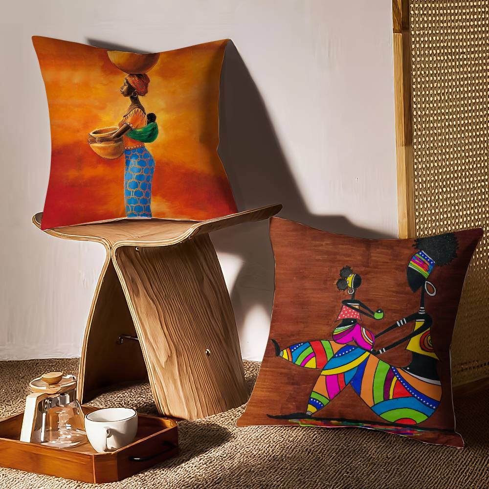 Abstract Painting African LPillow Case Sofa and Living Room Decorative Cushion Covers Dust-proof and Mite-proof Invisible Zipper