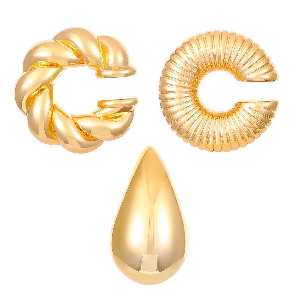 Chic European & American Oval Hollow Electroplated Ear Clip Earrings