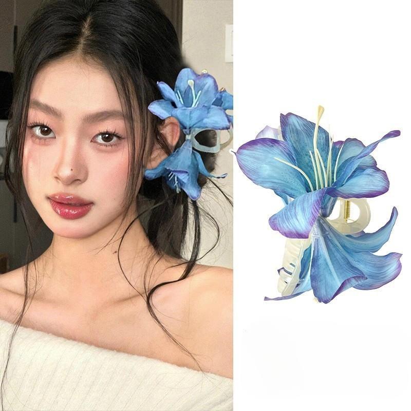 Fermagli per capelli a forma di fiore di giglio per donne ragazze Barretta Clip a pinza di granchio Fermagli per capelli per coda di cavallo Copricapo da bagno spiaggia Accessori per capelli