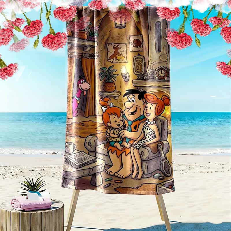 The Flintstones Cartoon Print Beach Towel, Large Soft Quick Dry Towel for Beach Camping Swimming
