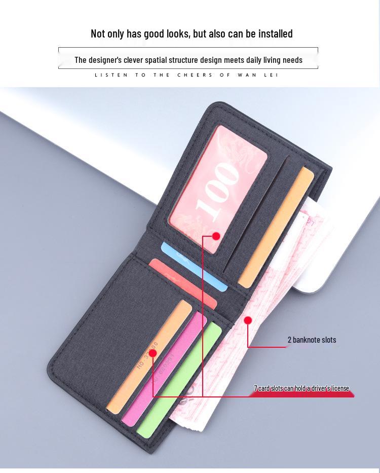 Men's Canvas & Leather Bi-Fold Wallet with Anti-Demagnetization Card Holder