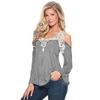 Women Loose Casual Off Shoulder Long Sleeve Lace Splicing Shirt Tops Blouse With Vneck Design