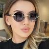Gafas de Mujer, Gafas de Sol Ovaladas sin Montura con Ribete