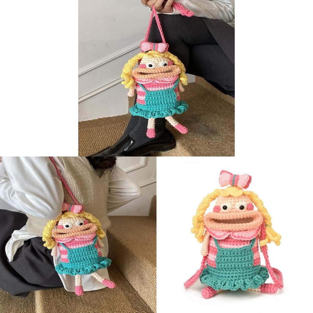 Cartoon Plush Woolen Phone Bag For Women With Knit Design And Shoulder Strap