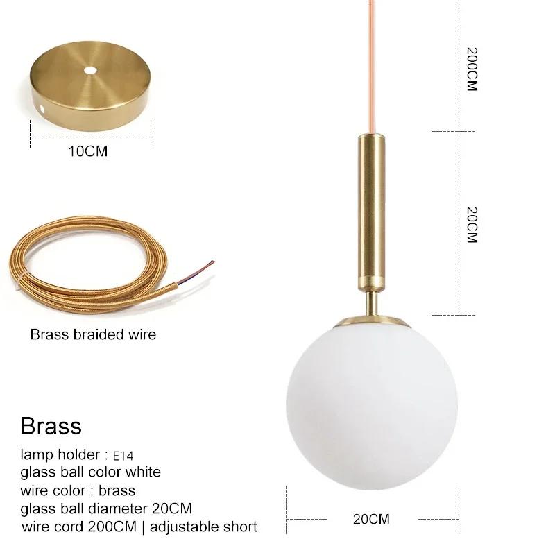 Melkekule Lysekrone Belysning Moderne LED Glass Pendellampe Messing Soverom Spisestue Trapper Tak Hengende Lampe Lysekroner Romdekor
