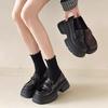 Platform thick heel British style small leather shoes New autumn shoes black