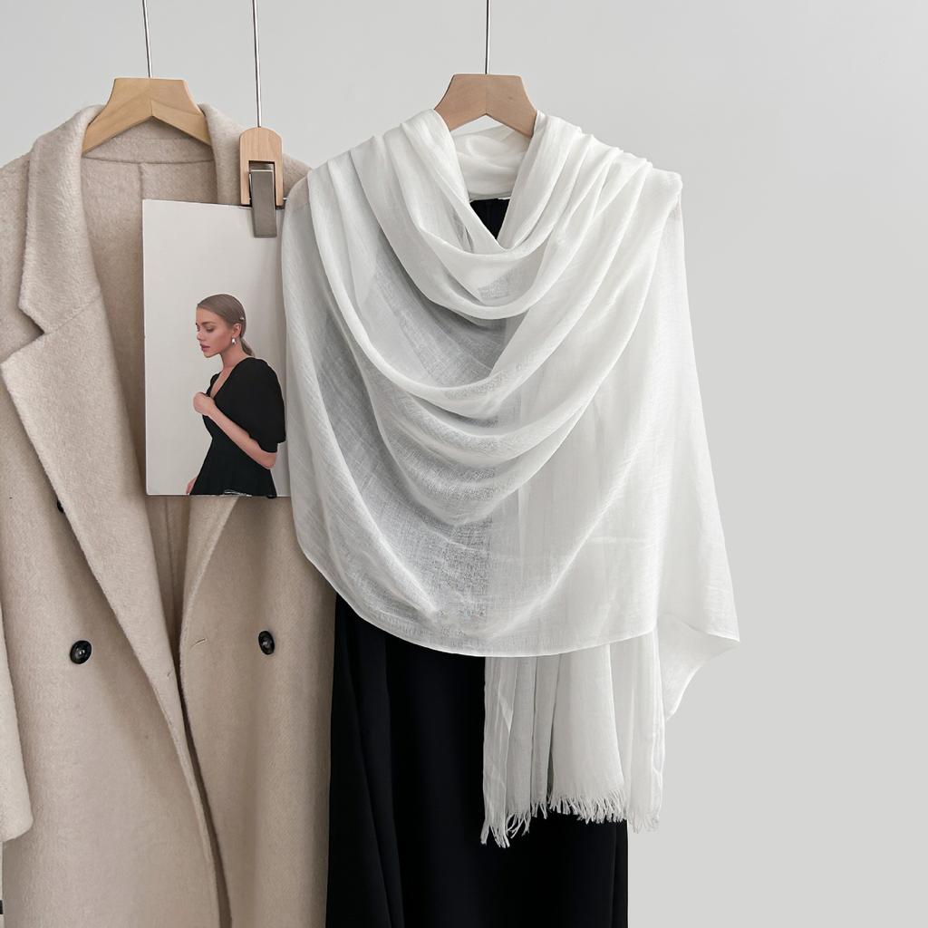 Cotton and linen scarf, fashion, literary style, solid color, linen scarf, women's air-conditioned room, shawl, and sunscreen silk scarf outside.