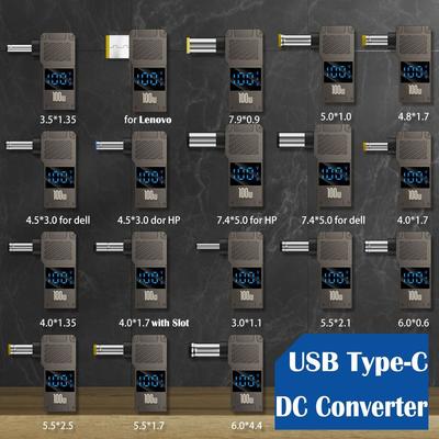 Digitalanzeige USB-C auf DC Konverter PD 100W Schnellladung Typ-C auf DC Adapter Universell Intelligent für Lenovo/HP/Dell