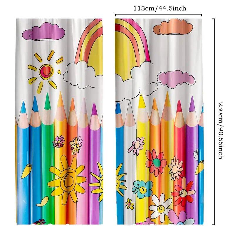 Colorful Pencils Sunflowers Pole Bag Curtains Bedroom Kitchen Decoration Home Living Room Curtain For Made Of Polyester