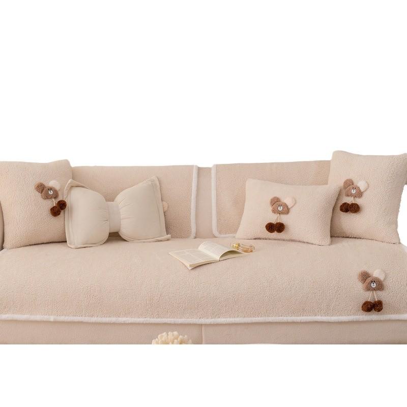 New Lamb Wool Sofa Cushion Winter Thickened Plush Seat Cushion Fixed Non-Slip Straight Row Cover Cover Cloth Towel