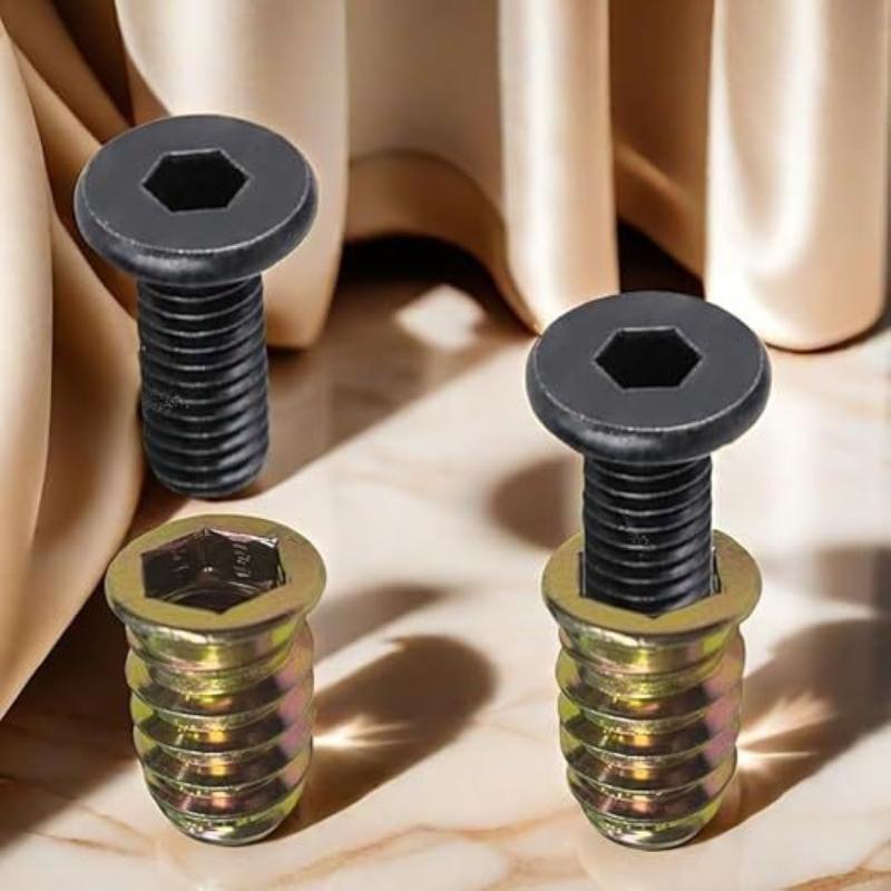 10/28Pcs Threaded Inserts For Wood Furniture Screws - 1/4-20 X25 Inserts And Bolts-Hexagon Drive - 1/4-20X25 Threaded Nuts