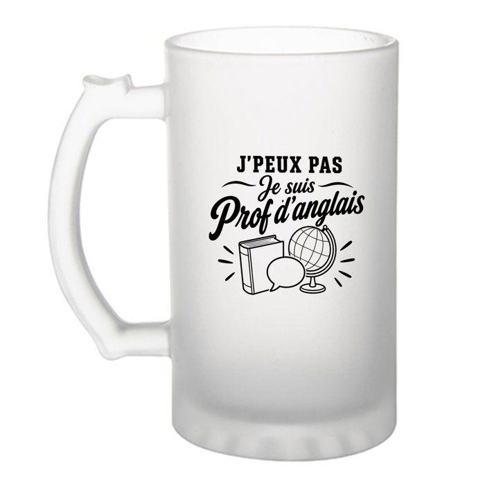 Chope à bière - PLANETEE - J'peux pas minimaliste - Verre trempé givré - 470 ml - Motif minimaliste imprimé