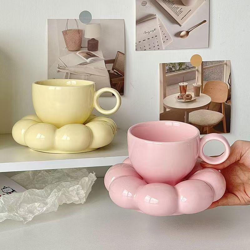 Ceramic Cloud Coffee Mug Sets Creative Makron Flowers Coffee Mug Office Afternoon Tea Cups Kitchen Drinkware Home Accessories